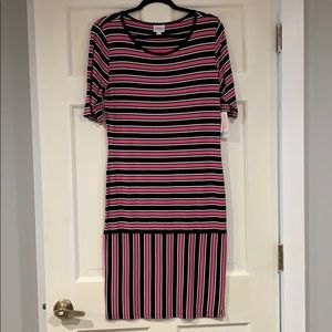 LuLaRoe pink, black, & white Julia dress L NWT